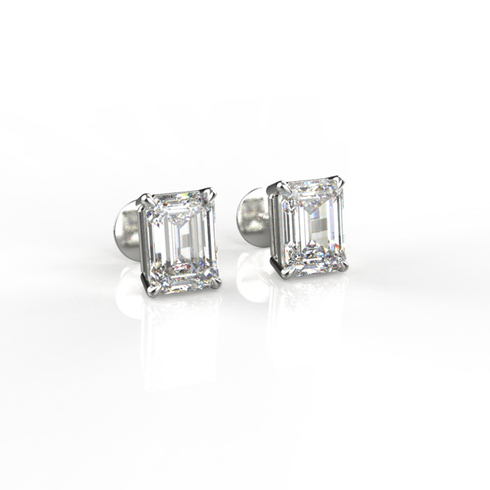 Avarta Sterling Silver 1 Carat Each Emerald Cut Solitaire Stud Earrings With White Gold Polish